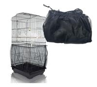 Allazone Bird Cage Seed Catcher, Large Bird Cage Cover, 75-118'' Universal Adjustable Birdcage Cover Skirt Soft Airy Nylon Mesh Net for Parakeet Macaw African Round Square Cage, Black