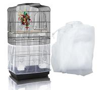 Allazone Bird Cage Seed Catcher, Large Bird Cage Cover, 75-118'' Universal Adjustable Birdcage Cover Skirt Soft Airy Nylon Mesh Net for Parakeet Macaw African Round Square Cage, White