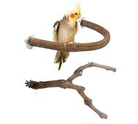 Allazone Bird Natural Wood Stand Perch Swing U Shape Natural Parrot Perch Bird Stand Pole for Parakeet, Conure, Cockatiel, Budgie, Lovebirds