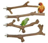 Allazone Bird Perch Natural Wooden Parrot Perch Stand Grape Stick Bird Climbing Standing Branches for Small Lovebirds Budgies Cockatiels, 4 PCS