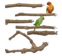 Allazone Bird Perch Natural Wooden Parrot Perch Stand Grape Stick Bird Climbing Standing Branches for Small Lovebirds Budgies Cockatiels, 6 PCS