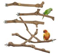 Allazone Bird Perch Natural Wooden Parrot Perch Stand Grape Stick Bird Climbing Standing Branches for Small Lovebirds Budgies Cockatiels, 5 PCS