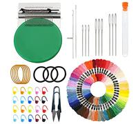 Allazone Darning Mini Loom Machine 21 Hooks Small Weaving Loom Machine with 50 Color Darning Threads for DIY Artful Patterns, Repair Clothes, Craft DIY