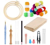 Allazone Embroidery Kit - 17 PCS with 3 Plastic Hoops, Punch Needle, Cloth, 12 Color Yarn, Big Eye Needles and Threaders