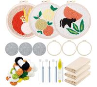 Allazone Embroidery Starter Kits for Beginner, 3 Set Punch Needle Kit with Instruction, Plastic Hoop, Yarns and Embroidery Handle Needle Pen