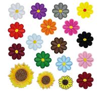 Allazone Flower Iron on Patches, Multicolor Flower Sew on Applique Patch Decoration, Embroidered Applique Patches for Craft DIY, Clothing, Hat, Jacket, Backpacks (18 PCS)