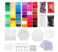 Allazone Fuse Beads Kit Ironing Beads Sets Includes 48 Color 5MM 13600 PCS Beads, Pegboard Plates Set, Patterns, Tweezers,Ironing Paper, Keychain for Making DIY Art and Craft