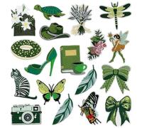 Allazone Iron on Patches, Embroidered Sew Applique Repair Patch Decorative Patches Applique for Craft DIY, Clothing, Hat, Jacket, Backpack, 18 PCS Green Theme