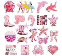 Allazone Iron on Patches, Embroidered Sew Applique Repair Patch Decorative Patches Applique for Craft DIY, Clothing, Hat, Jacket, Backpack, 20 PCS Pink Sea Theme