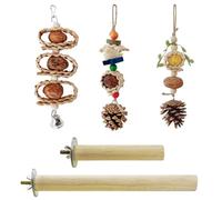 Allazone Natural Bird Chewing and Foraging Toys - 5 PCS Wooden Parrot Perch Stand for Small Lovebirds, Budgies, Cockatiels