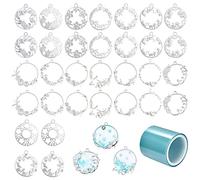 Allazone Open Bezel Charms, 32 PCS Sea Theme and Flower Open Bezels for Resin 16 Style Alloy Frame Pendants Silver Hollow Resin Frames for Resin Casting, Necklaces Earrings Making Supplies