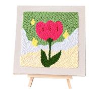 Allazone Punch Needle Kit Frame, Punch Needle Embroidery Kits, Square Fabric with Flower Pattern, Hoop, Yarns (Green and Pink Tulip)