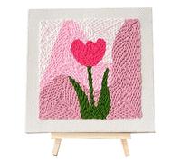 Allazone Punch Needle Kit Frame, Punch Needle Embroidery Kits, Square Fabric with Flower Pattern, Hoop, Yarns (Pink Tulip)