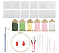 Allazone Punch Needle Kits, Punch Needle Coasters Kit, Punch Embroidery Kit with Felt Yarns Hoop Tools for DIY Coaster Crafts, Flowers