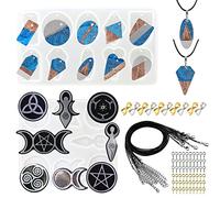 Allazone Resin Silicone Mould, 2 Pack Geometry Pendant Jewelry Casting Resin Silicone Mould Sun Moon Star Resin Moulds with Black Wax Rope and Pendant Buckle for Jewelry Making