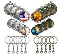 Allazone Round Double-Sided Pendant Trays and Glass Cabochon with Key Ring for Bracelet Necklace Crafting DIY, Gift Making