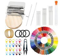 Allazone Small Darning Weaving Loom Darning Loom, 14 Hooks Type Weave Tool Small Weaving Loom Machine with 50 Color Darning Threads for DIY Artful Patterns, Repair Clothes