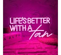Allball Life’S Better With A Tan Neon Sign, USB Powered Dimmable LED Neon Light, for Summer Tanning Home Room Wall Decor Tropical Vacation Decor, Office Or Gift for Summer Lovers(14.1 * 7.8 In)