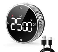 Allbean Rechargeable Magnetic Kitchen Timer for Cooking, Building 800mAh Battery Large Display Digital Countdown Countup Timer, 3 Preset 5/15/25 Mins Loud Alarm for Baking Grilling Studying - Silver