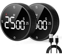 Allbean Rechargeable Magnetic Kitchen Timer for Cooking, Building 800mAh battery Large Display Digital Countdown Countup Timer, 3 Preset 5/15/25 Mins Loud Alarm for Baking Grilling Studying - 2PCS