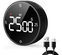 Allbean USB Rechargeable Magnetic Kitchen Timer for Cooking, Building 800mAh Battery Large Display Digital Countdown Countup Timer, 3 Preset 5/15/25 Mins Loud Alarm for Baking Grilling Studying