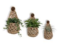 Allbestaye 3 Pack Macrame Plant Hangers, Handmade Cotton Wall Hanging Planter Baskets with 5 Hooks for Indoor Plants, Space Saving Boho Plant Holders for Living Room Kitchen Bathroom Decor