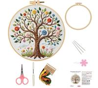 Allbestaye Embroidery Kit for Adult Beginners, Complete Cross Stitch Starter Set with Floral Pattern, Pre-Printed Cloth, Hoops, Threads & Tools, Relaxing DIY Craft Gift
