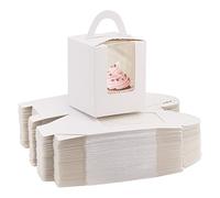 Allbests 100Pcs White Cupcake Boxes With Window Cupcake Carrier Individual With Handle and Inserts for Wedding Bakery Wrapping Party Favor Packing