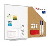 ALLboards 2 in 1 Whiteboard and Cork Board with Aluminium Frame - 90x60cm, Magnetic Pin Board