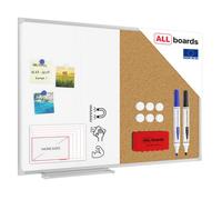 Allboards Combo Whiteboard Dry Erase Magnetic And Cork Notice Board Aluminium Frame 90X60 Cm
