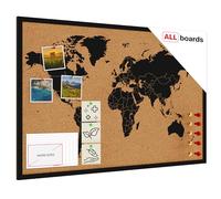 ALLboards Cork Board - World MAP - Black Wooden Frame - 90x60 cm