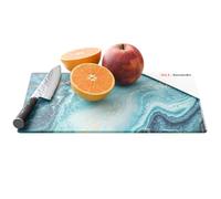 ALLboards Glass Chopping Board 30 × 20 cm - Blue & Gold Kitchen Board, Protective Panel, Glass Serving Tray Splashback Worktop Saver for Kitchen Hob Protection Hot Cover Heat Resistant