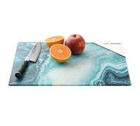 ALLboards Glass Chopping Board 30 × 40 cm - Blue & Gold Kitchen Board, Protective Panel, Glass Serving Tray Splashback Worktop Saver for Kitchen Hob Protection Hot Cover Heat Resistant