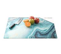 ALLboards Glass Chopping Board/Hob Cover 60 × 52 cm - Blue & Gold Splashback Worktop Saver for Kitchen Hob Protection Hot Cover Heat Resistant