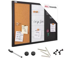 ALLboards Kombitafel 3-in-1 Combination Board: Dry Erase-Magnetic, Magnetic-Chalk, and Cork Board 60×40 cm