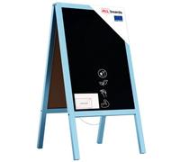 ALLboards Pavement Sign with Blue Varnished Wooden Frame 118x61cm, Sidewalk Advertising Board Chalkboard A-Frame with Chain Double Sides for Shop Pub Restaurant