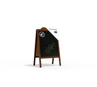 ALLboards Pavement Sign with Wave Top Border Wooden Frame 100x50cm, Sidewalk Advertising Board Chalkboard A-Frame with Chain Double Sides for Shop Pub Restaurant