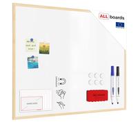 ALLboards Whiteboard with Wooden Frame 100x80cm, Magnetic Board Dry Wipe Dry Erase