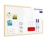 ALLboards Whiteboard with Wooden Frame 80x50cm, Magnetic Board Dry Wipe Dry Erase