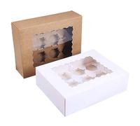 Allbusky 10PCS 12 Holes Cupcake Boxes Cake Boxes with Inserts, Paper Bakery Boxes, Cupcake Carrier with Window, Paper Treat Boxes for Christmas Baby Shower Wedding Party Favors