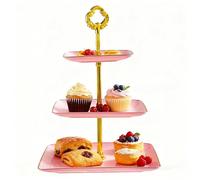 Allbusky 3-Tier Cake Stand Cupcake Holder, Pastry Tiered Serving Tray, Dessert Plates Cakes Fruit Cookie Candy Display Tower Serving Platter for Christmas Wedding Birthday Baby Shower, Pink