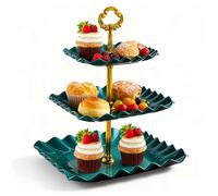 Allbusky 3-Tier Cake Stand Cupcake Holder, Pastry Tiered Serving Tray, Dessert Plates Cakes Fruit Cookie Candy Display Tower Serving Platter for Christmas Wedding Birthday, Dark Green