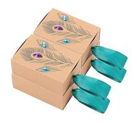 Allbusky 30PCS Kraft Paper Candy Boxes, Drawer Shape Sweet Wedding Favour Boxes, Peacock Feathers Party Gift Box with Colorful Diamond, Creative Paper Treat Box