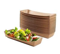 Allbusky 50PCS Disposable Kraft Paper Food Trays, Oil-Proof Paper Food Serving Trays, Boat Picnic Boxes, Serving Food Container Cardboard Bowls Burger Trays Sandwich Tableware