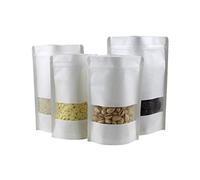 Allbusky 50PCS Kraft Paper Stand Up Food Bags, Reusable Ziplock Seal Bags, Kraft Paper Food Storage Pouches, White Kraft Paper Food Packing Bag with Transparent Window, 9x14cm