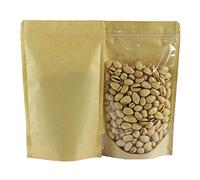 Allbusky 50PCS Kraft Paper Stand Up Food Bags, Reusable Ziplock Seal Bags, Kraft Paper Food Storage Pouches, Kraft Paper Food Packing Bag with Translucent Window, 14x20cm