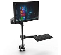 Allcam Compact Workstation w/Gas Spring Monitor Arm & Keyboard Tray, Desk Clamp & Grommet Mount - in Black