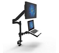 Allcam Compact Workstation w/Gas Spring Monitor Arm & Laptop Tray, Desk Clamp & Grommet Mount - in Black