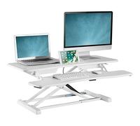 Allcam GSS061 Standing Desk Converter/ Sit-stand Workstation w/ Keyboard Tray White, Gas Spring Height Adjustable 11-51cm