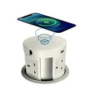 Allcam PP107-series Pop-up Power 4 UK sockets 3.15A Fused 2x USB 1x Qi Wireless Charger 1x RJ45 1x High Definition AV, with Ethernet and Starter Lead.
